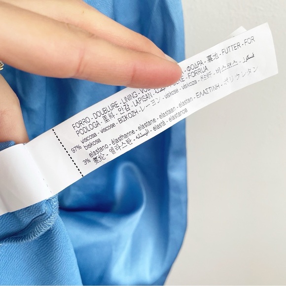 Zara satin effect halter dress backless open low back  formal light sky blue M - Picture 12 of 14